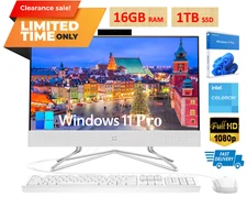 2024 HP All In One Computer Desktop 21.5" Intel Celeron 16GB  1TB SSD Win 11 Pro
