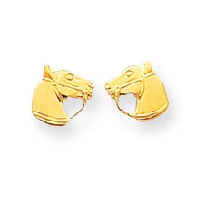 14K Yellow Gold Small Horse Head Stud Earrings Push Back Madi K Child's Jewelry