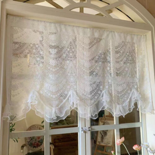 Retro Lace Mesh Curtain Voile Valance Pelmet Mesh Net Ruffle Window Door Curtain - Picture 1 of 11