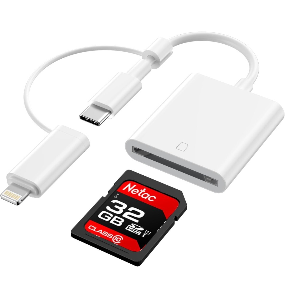 SD card Reader For iPhone/iPad Dual USB C & Lightning To SD Card Camera Reader-image