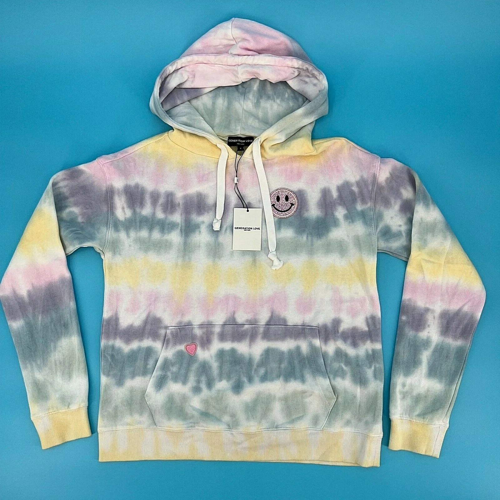 NWT Generation Love Women's Hoodie Small Tie Dye Gianna Smiley Pullover Sweater