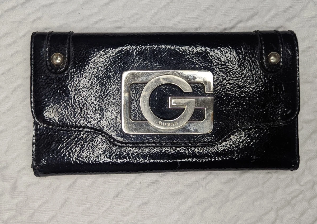 Guess Wallet Black VINTAGE Credit Card Slots ID card Wristlet Y2K