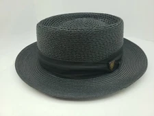 DOBBS BISHOP BLACK 6 7/8 PORK PIE FLORENTINE MILAN STRAW HAT MADE IN USA