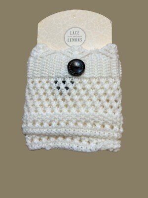 Lace & Lemons Boot Cuffs Crochet Cream Brown Button Detail Open Weave NEW NWT