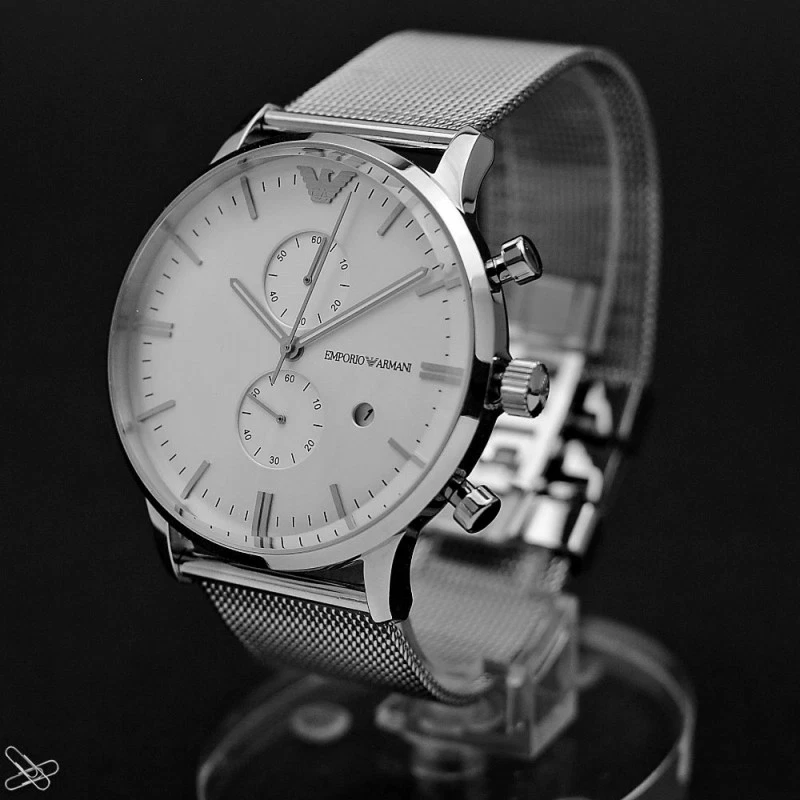EMPORIO ARMANI CLASSIC AR0390 ALL SILVER MENS CHRONOGRAPH WATCH