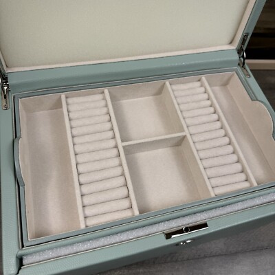 Pottery Barn Mckenna WOLF Large Jewelry Box Leather Porcelain Blue