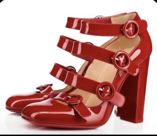 Christian Louboutin Square Toe Red Heels Sz 37.5 - Picture 2 of 8