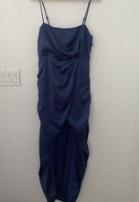 Lulus Navy Blue Sleeveless Satin Maxi Dress Slit Size Large