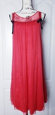 Vtg Vintage Kayser Red Black Bow Babydoll Nightgown Size M Tulle Layered