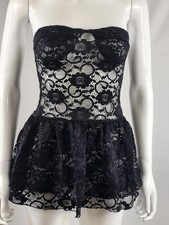 Pretty Little Things Bandeau Lace Ruffle Mini Dress/Lingerie Small/Petite NWT