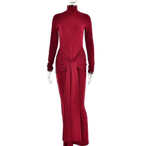 Long Sleeves Knot Sarong Maxi Slinky Jersey Dress - Picture 26 of 27