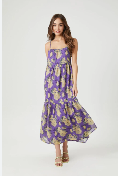 floral chiffon dress forever 21 Forever 21 Chiffon Floral Print Midi Dress Medium M