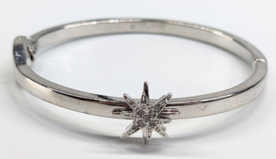 #ad Marlyn Schiff North Star Rhinestone Silver Tone Hinged Bangle Bracelet $11.99