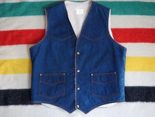 VTG 60s Texas Sun Fade Dark Wash Sherpa Shearling Western Snap Jean Denim Vest L