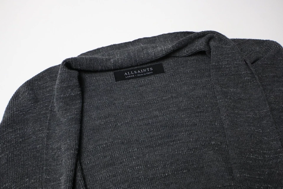 Cardigã ALLSAINTS Furn Jumper masculino GRANDE aberto cinza elástico - Imagem 4 de 4