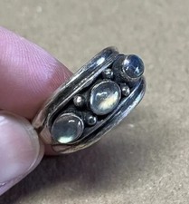 Vintage 3 Stone Triple Moonstone Oval Sterling Silver 925 Sz 9.75 Ring