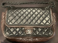 CHANEL Bag. Chanel Vintage Black/Brown Quilted Lambskin Leather Single Flap COA
