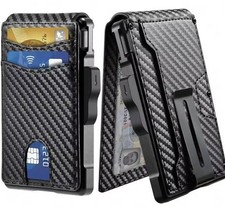 Mens Slim Minimalist Wallet Pop Up Card Holder Bifold Wallet with Money Clip
