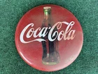 Vintage 1990 Coca Cola Button 12” Advertisement Sign In Heavy Metal