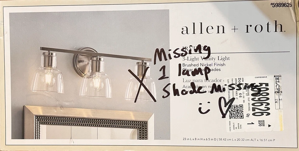 allen + roth. IRVINE 3-Light Vanity Light Brushed Nickel Finish Clear Glass - Image 2 of 2