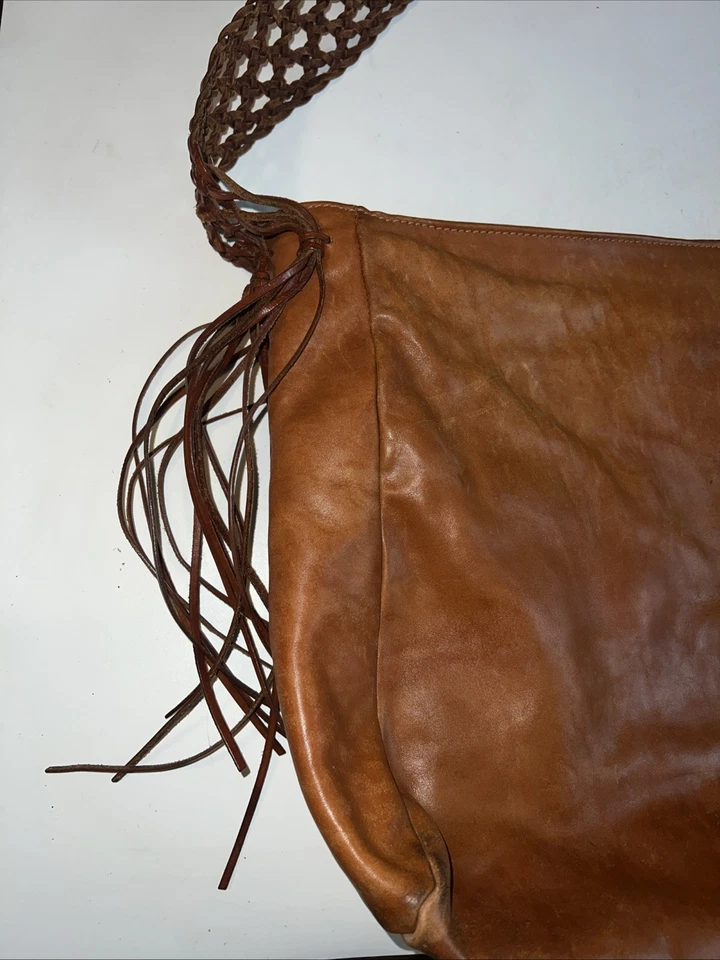 Bolso Hobo Vintage DESMO Cuero Italiano Tostado Asas Trenzadas Hecho en ItaliaClásico  Foto 4 de 4