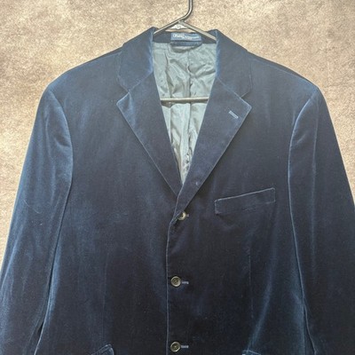 VTG Polo Ralph Lauren Navy Blue Velvet Blazer Jacket Mens L Old