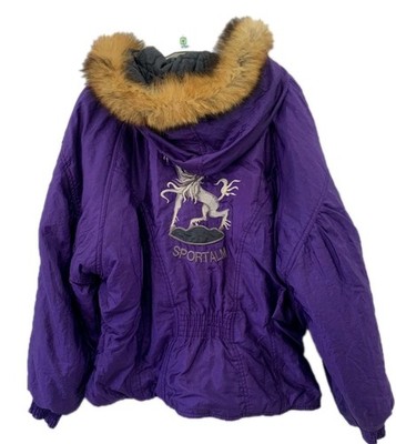 Vintage Sportalm Kitzbuhel Women s L Purple Ski Jacket Fur Hood Austria #226