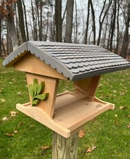 Bird Feeder handmade scallop roof and carved plants