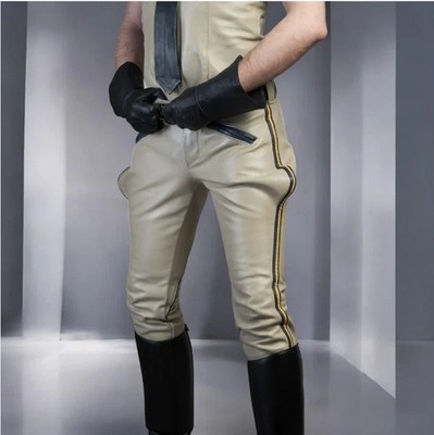 Men's Real Cow leather Uniform Jeans Breeches CHP California Highway Patrol Pant