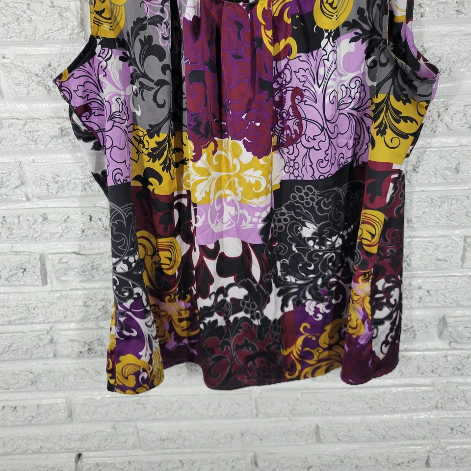 Colección 212 Mujer Top XL Tank Púrpura Dorado Floral Mezcla Poli Cuello Plisado Foto 4 de 4