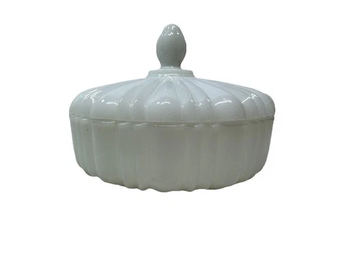 Vtg Anchor Hocking Milk Glass Opaque White Old Cafe Covered Candy Trinket Dish