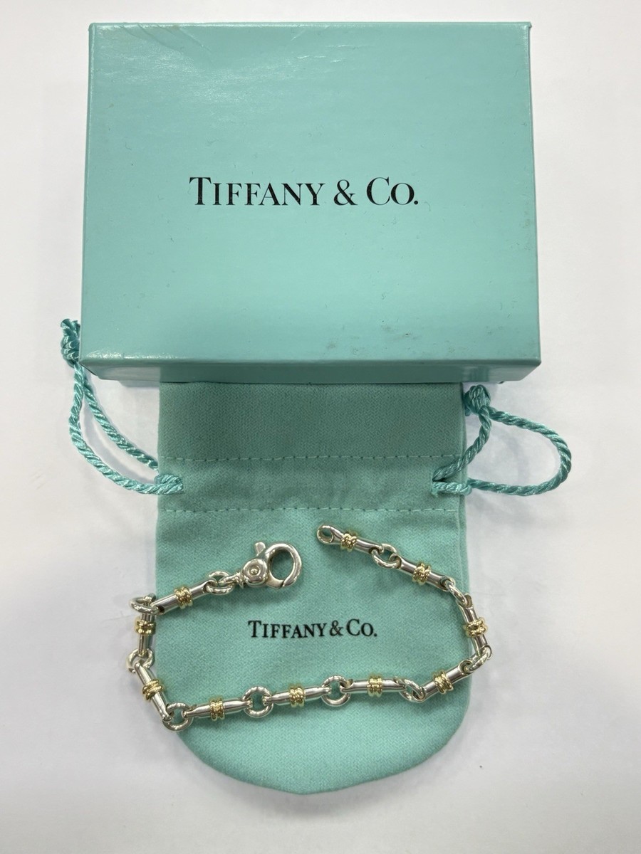 Tiffany & Co. 925 Sterling Silver & 18K Yellow Gold Bar Link Chain