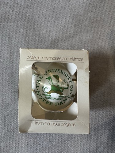 Vintage Notre Dame Christmas Ornament Satin New In BOX NCAA Fighting Irish - Picture 3 of 3