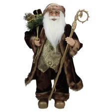 Northlight 24" Brown and Bronze Standing Santa Claus Christmas Figure with Staff