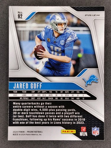 2024 Panini Prizm Jared Goff Orange Disco Prizm #92 Detroit Lions - Foto 2 di 2