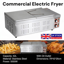 42L Electric Deep Fryer Fat Chip Commercial Stainless Steel w/Temp Control&Drain
