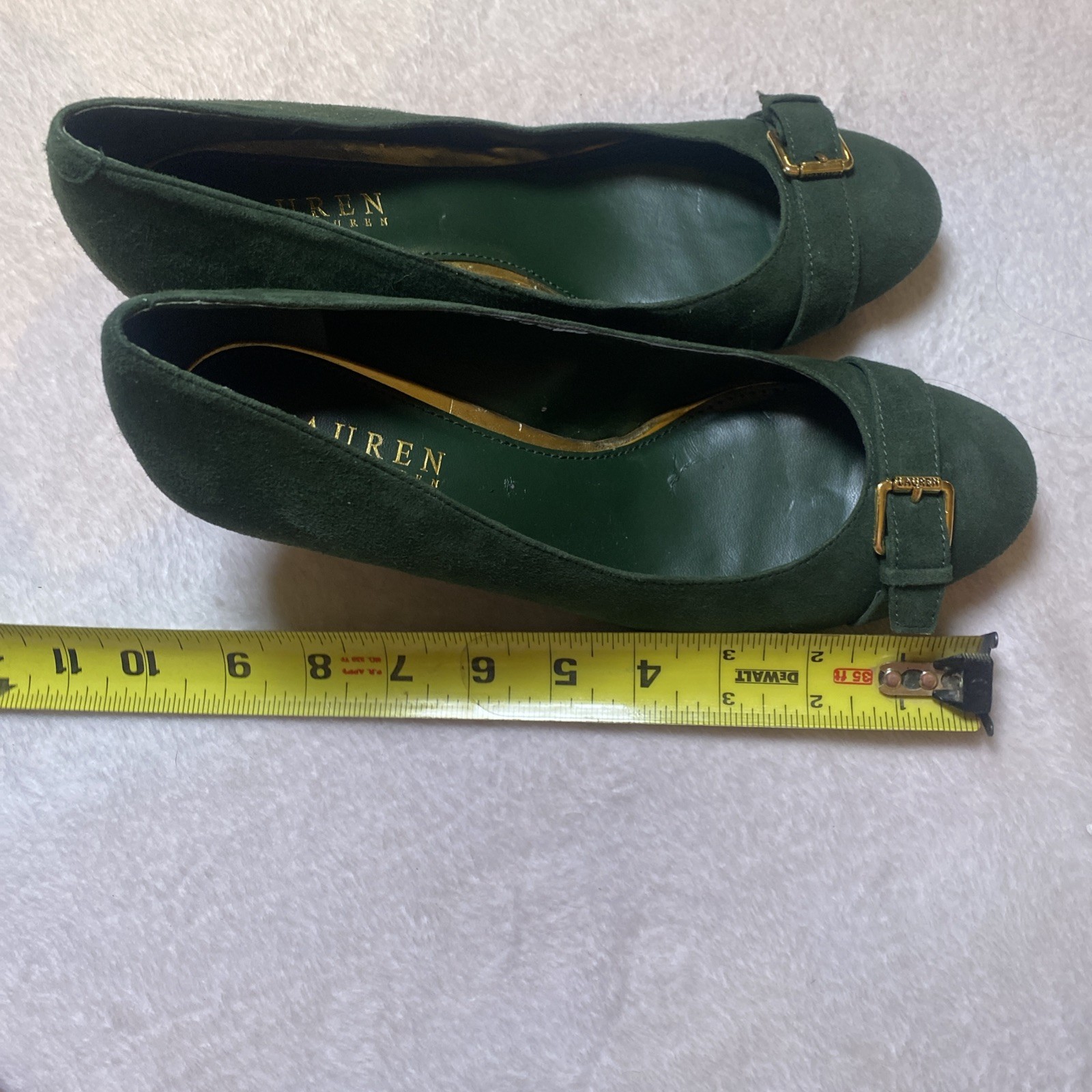 Ralph Lauren Women’s Green Suede Velvet Buckle St Patricks Heels Size 7 Women’s  thumbnail 6