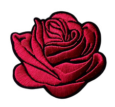 IRON ON PATCH APPLIQUE - wine/black Rose 3 x 2 5/8 inch FREE SHIPPING