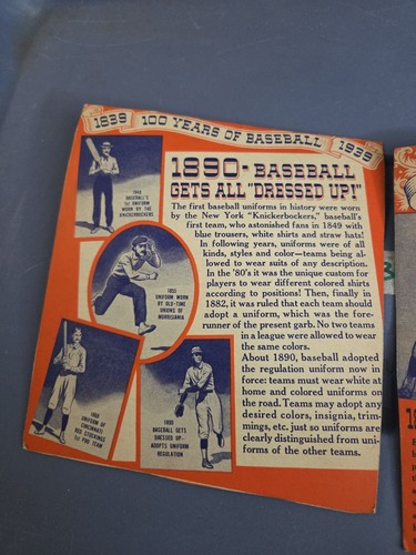 1939 Wheaties 100 Year's Of Baseball   Uniforms And Gloves History 2 Cards - Picture 2 of 4