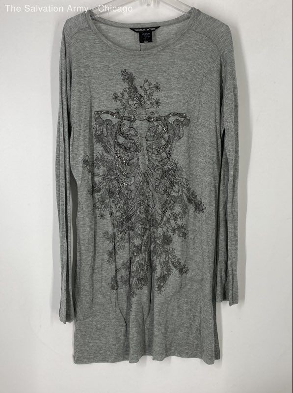 Thomas Wylde Womens Gray Long Sleeve Pullover Tunic Blouse Top Size Medium