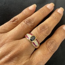 18K Gold  Diamond Saphire and Rubies band ring