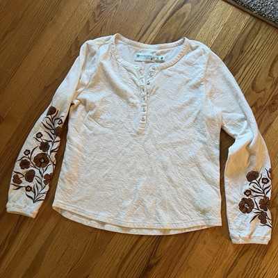 Aventura Women s L Organic Cotton Knit Henley Long Sleeve Beige Embroidered