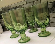 Vintage Tiffin Franciscan Madeira Olive Green Footed Goblets Set 4