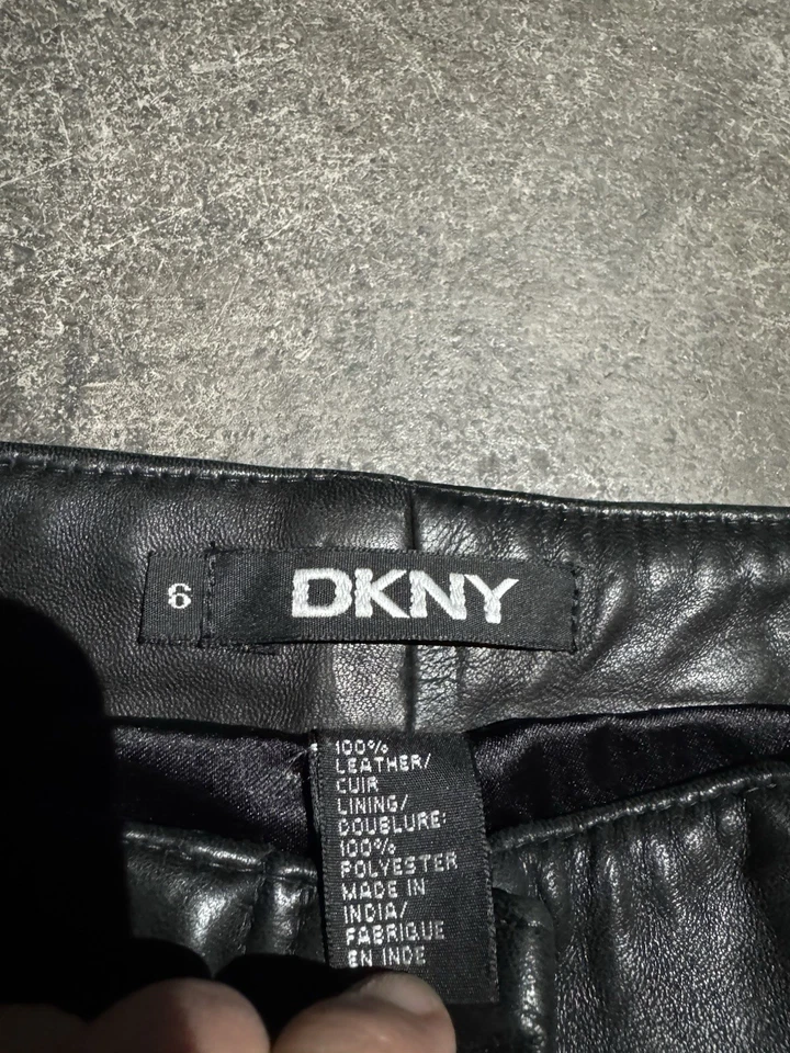 Vintage DKNY Low Rise Black Leather Pants Size 6 Womens - Image 4 of 4