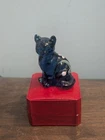 Retired Fenton Glass Sitting Cat Hand Painted Cobalt Blue Figurine.