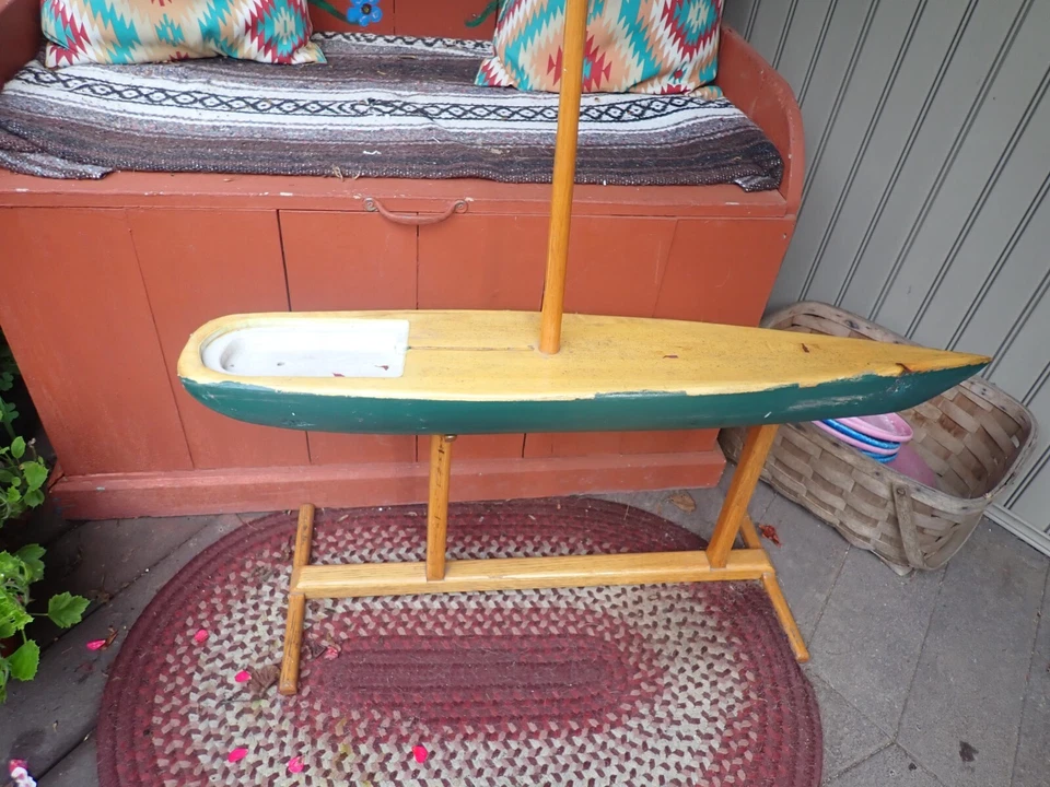 De colección Grande Madera Modelo Barco Estanque Yate Juguete Piezas Restaurar 34" Foto 2 de 4