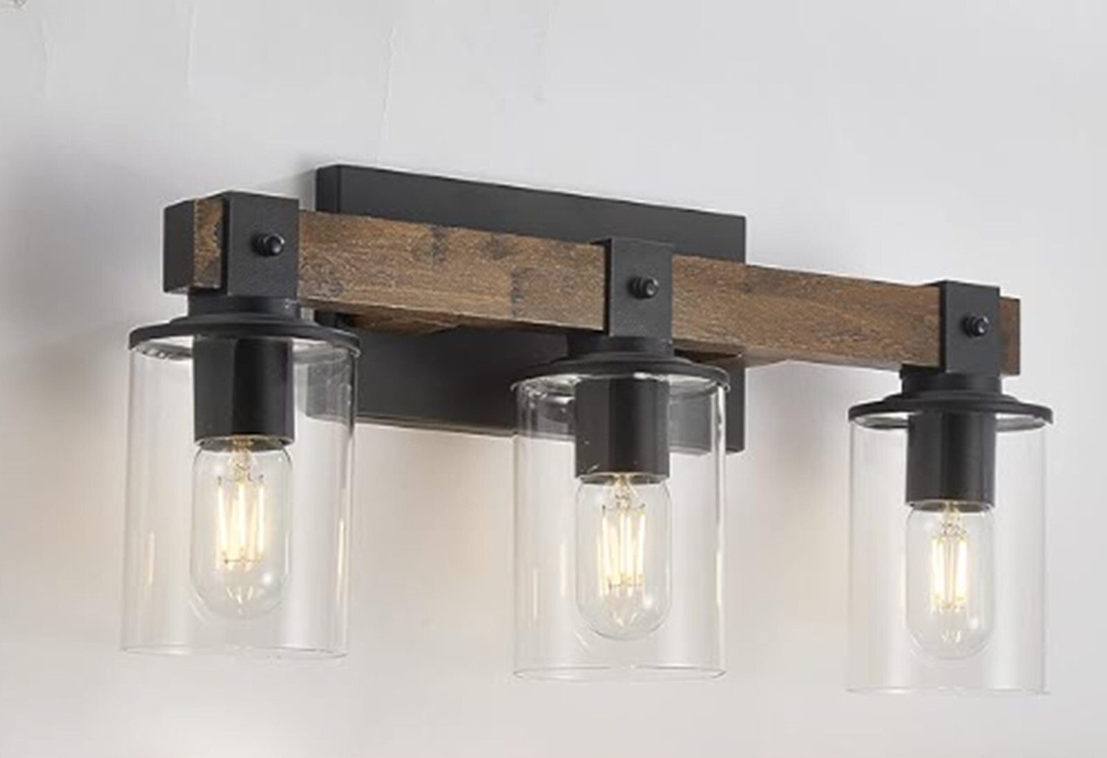 DUJAHMLAND Farmhouse Vanity Light Fixture,3-Light Bathroom Wood Wall Light Ov...
