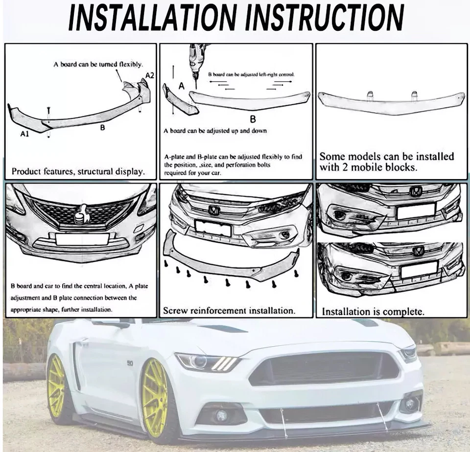 For Kia K5 K4 K3Front Bumper Lip Spoiler Splitter Diffuser Gloss Black Body Kit Foto 4 de 4