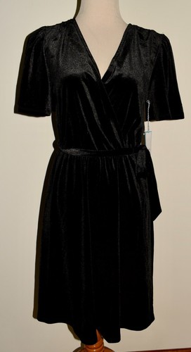 New Womens Draper James RSVP Dress Small Black Flutter Sleeve Tie Waist Velvet