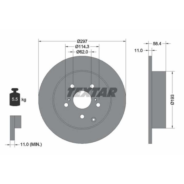 Textar 2X Bremsscheibe Hinten Ø297 Mm Voll FüR Toyota Verso _R2_ 1.8 1.6 D-4D-image
